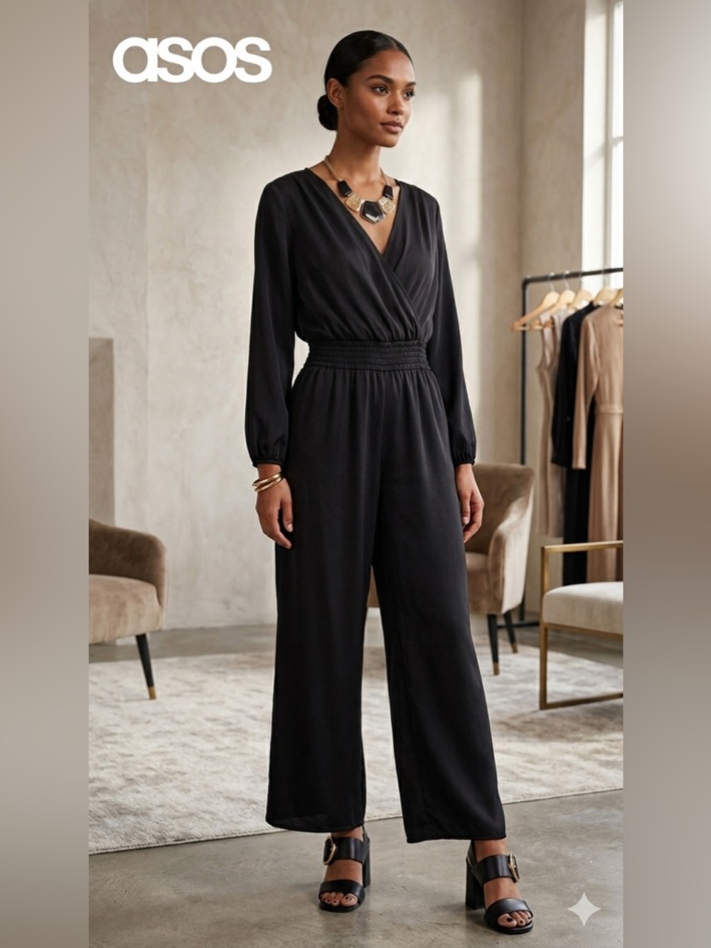 ASOS Black Long Sleeve Wrap Maxi Dress